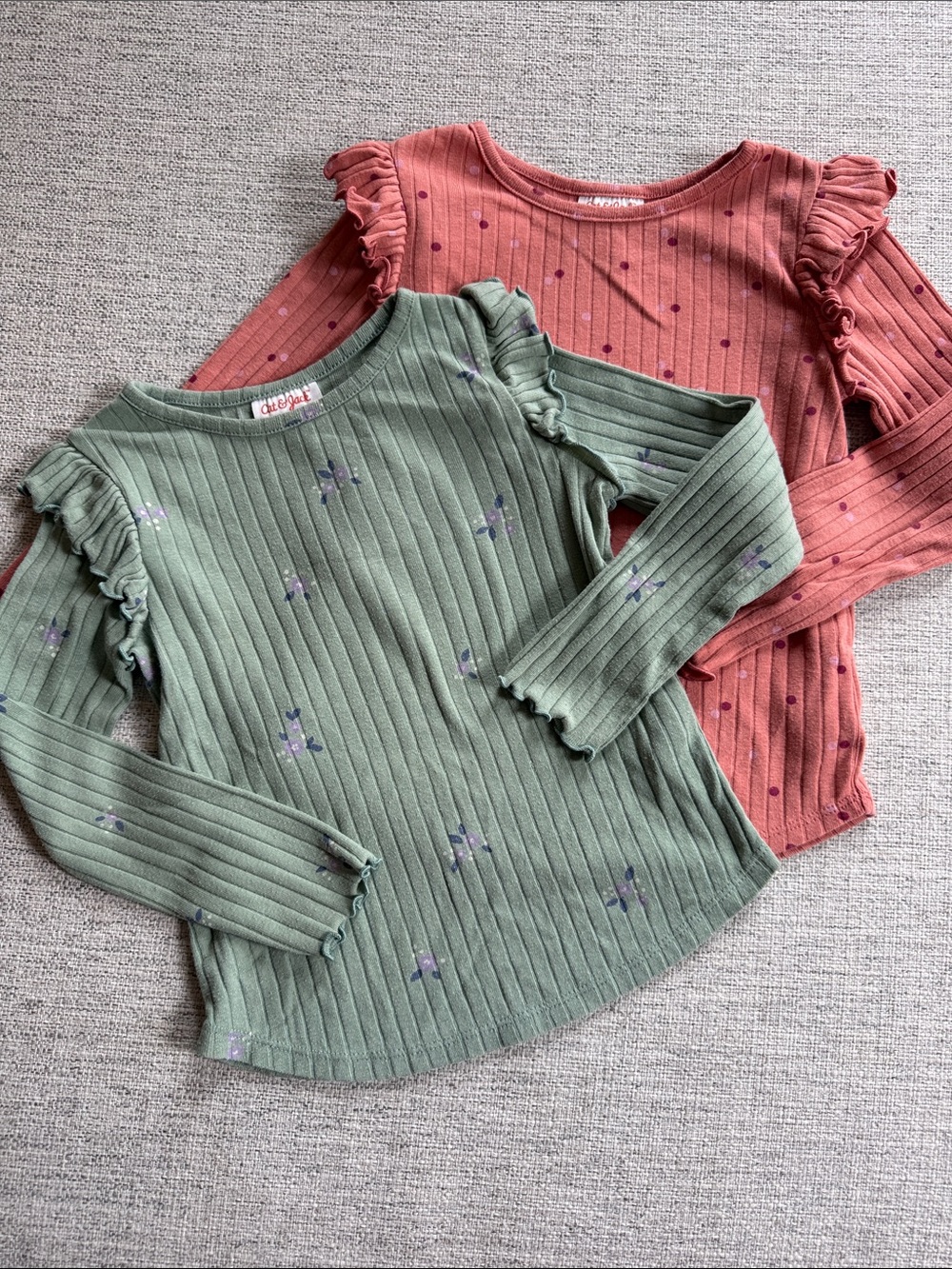 Cat & Jack Ruffled Ribbed Long-Sleeve Tops - Green & Rust